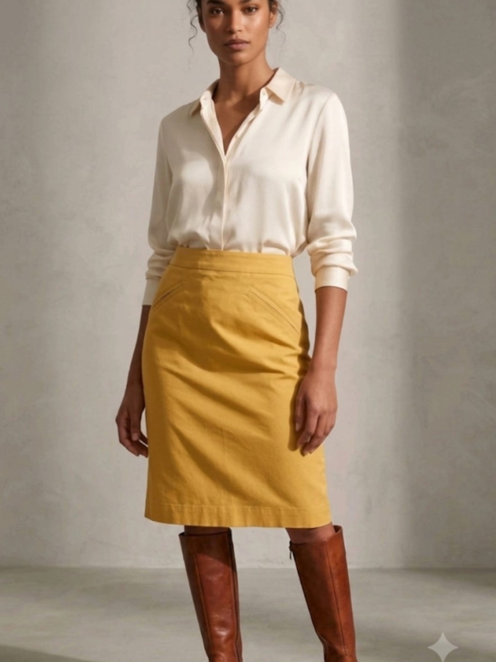 Women's Mustard Pencil Skirt - Classic Tailored Fit